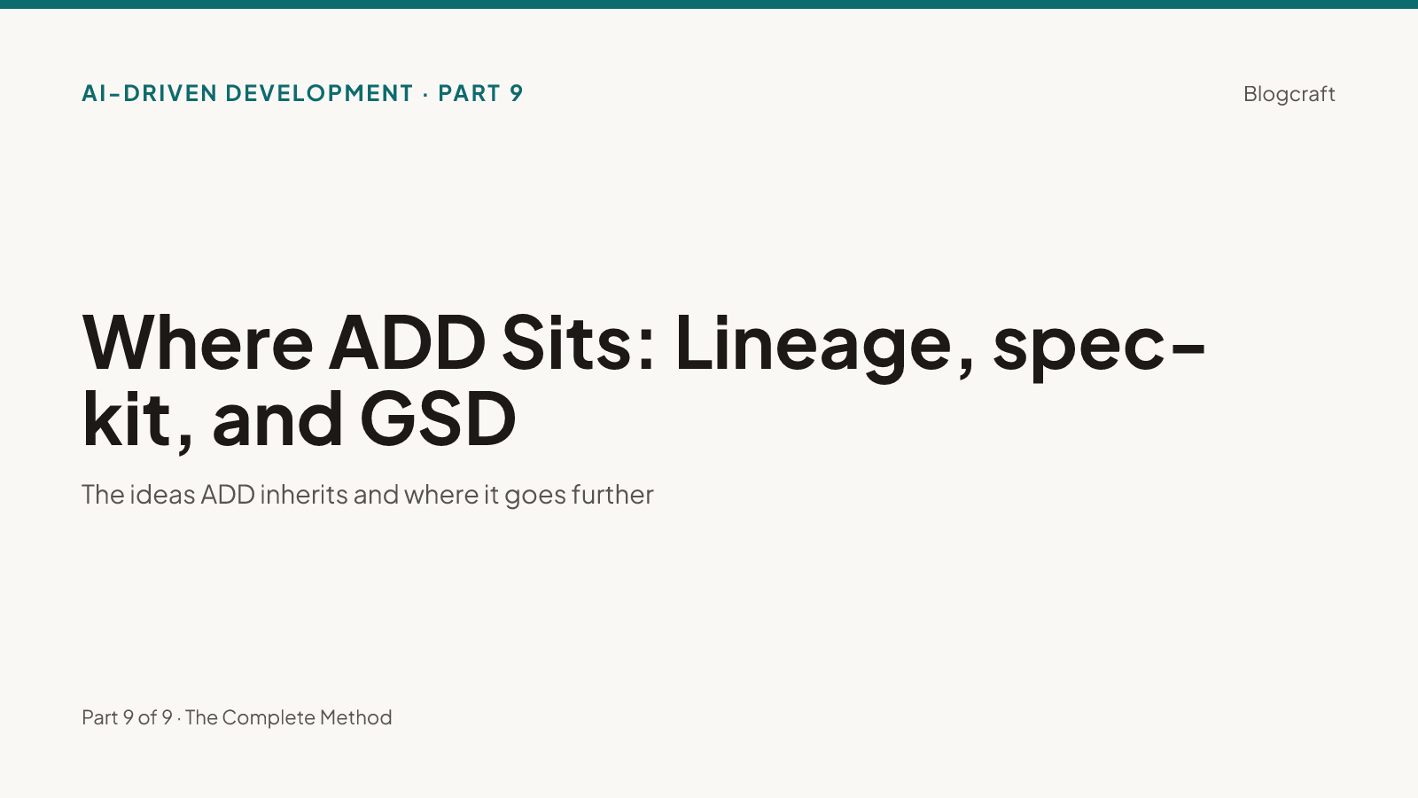 Series hero on warm paper: 'Where ADD Sits: Lineage, spec-kit, and GSD'